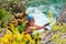 Woman tourist, with climbing gear, ascending on the via ferrata route in Cikola Canyon, Croatia, on a hot Summer day.