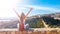 Woman tourist enjoying panoramic view of Almeria city in Spain