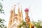 woman tourist in front of the famous Sagrada Familia landmark in Barcelona