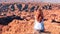 Woman tourist at Gorafe desert landscape, near Guadix, Spain