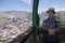 Woman tourist in La Paz Teleferico Cable car, Bolivia