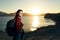 woman tourist landscape travel fresh air sunrise