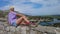 Woman tourist at Rozafa Castle in Albania