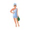 Woman in towel with broom in bathhouse vector illustration