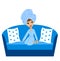 woman with a towel on a head sits on a sofa