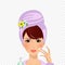 Woman in towel turban put cream on face clipart