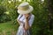 woman in traditional Bavarian or also Austrian dirndl dress (Tracht) (Munich, Bavaria, Germany)