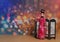 A woman in a traditional Chinese dress on the background of fireworks welcomes guests. The concept of the Chinese New Year. A doll