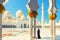 Woman in traditional dress inside Sheikh Zayed Mosque â€“ tourist wearing black abaya visiting famous arabian religious temple