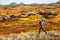 Woman trail runner running in mountain landscape