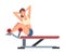 Woman Training on Abdominal Crunch Bench Vector Illustration