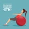 Woman training abs with sphere ball fitness