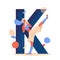 Woman training kickboxing sport. Large letter K on background. Vector concept illustration for female martial arts school or club