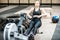 Woman training on the rowing machine