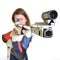 Woman training sport shooting with air rifle gun