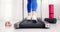 Woman training on walking treadmill at home or in gym, training, lose weight, cardio exercising, fitness, yoga, pilates