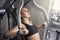 Woman trains pectoral muscles