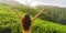 Woman traveler against natural background tea plantations landscape