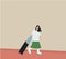 Woman traveler holding luggage. Vacation and Tourism Concept. Tourist characters.