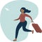 Woman traveler with luggage. Cartoon flat character. Travel concept