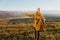 woman traveler mountain top nature travel adventure Fresh air