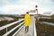 Woman Traveler sightseeing Norway lighthouse