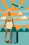 Woman traveler silhouette standing with baggage