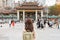 woman traveler visiting in Taiwan, Tourist with hat sightseeing in Longshan Temple, Chinese folk religious temple in Wanhua