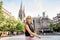 Woman traveling in Clermont-Ferrand city in France