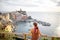 Woman traveling famous Cinque Terre towns in northwestern Italy