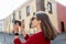 Woman traveling the old town in La Laguna city on Tenerife island