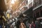 Woman is traveling at the old town Yu Yuan garden walking street market landmark in Shanghai