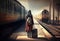 A woman travels by train illustration. AI generative