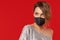 Woman in trendy fashionable outfit during quarantine of coronavirus outbreak. Model dressed stylish protective face mask