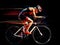 Woman triathlon triathlete cyclist cycling isolated black background