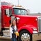 Woman Truck Driver Putting on her gloves