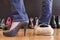 Woman trying on shoes at home