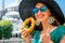 Woman with turkish bagel in Istanbul