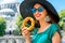 Woman with turkish bagel in Istanbul