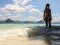 Woman and the turquoise water in Koh Rong Island in Cambodia