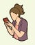 Woman typing text.Woman using smartphone cartoon graphic