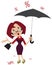 Woman with umbrella. Percent of the rain