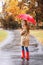 Woman with umbrella taking walk in autumn park