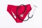 Woman underpants, stethoscope and thermometer. Concept of critical days, abdominal pain, menstruation, menstrual cycle