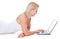 Woman in underwear using laptop