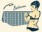 Woman undressed in the bathroom. Retro-styled vector image.