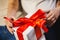 Woman unpacking christmas box