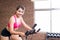 Woman use exercise bike