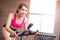 Woman use exercise bike