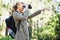 Woman using binoculars